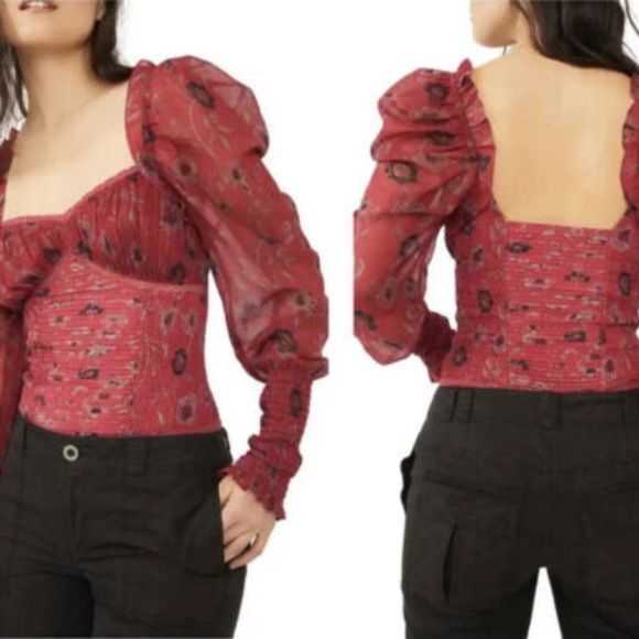 New. Free People Red Combo bodysuit. - Picture 3 of 16